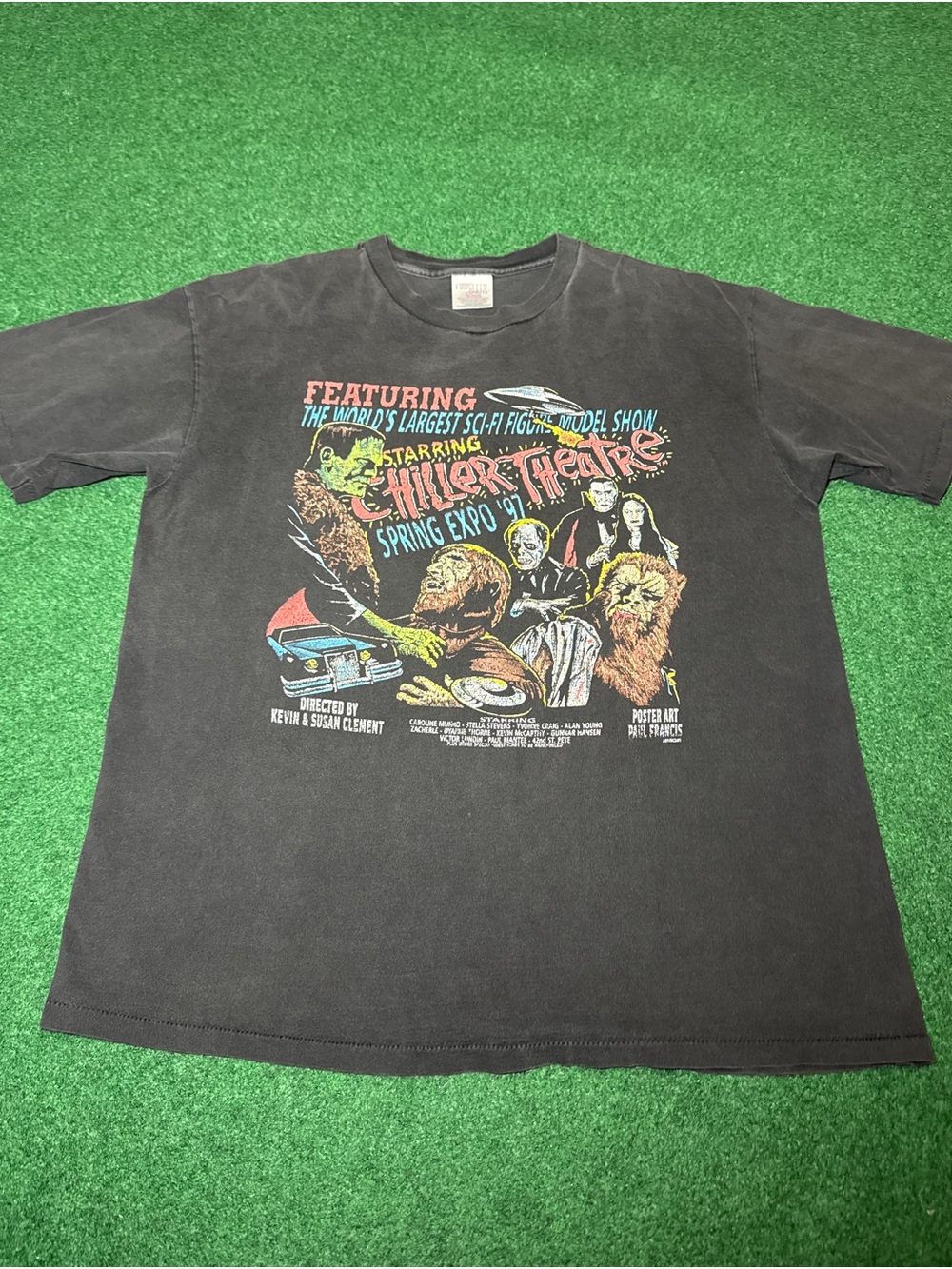 Vintage 90s Chiller Theatre Horror Movie Con T-shirt, Frankenstein Wolfman (XL)